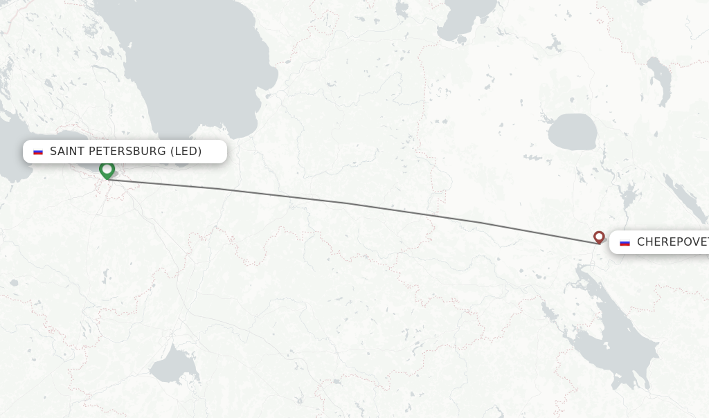 Flights from Saint Petersburg to Cherepovets route map