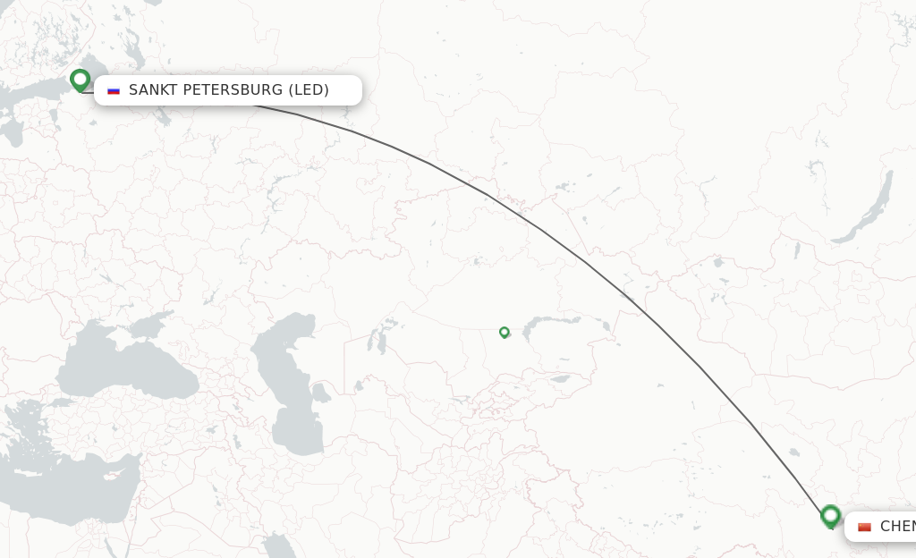 Flights from Saint Petersburg to Chengdu route map