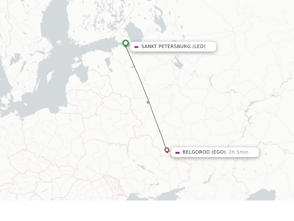Flights from Saint Petersburg to Belgorod route map