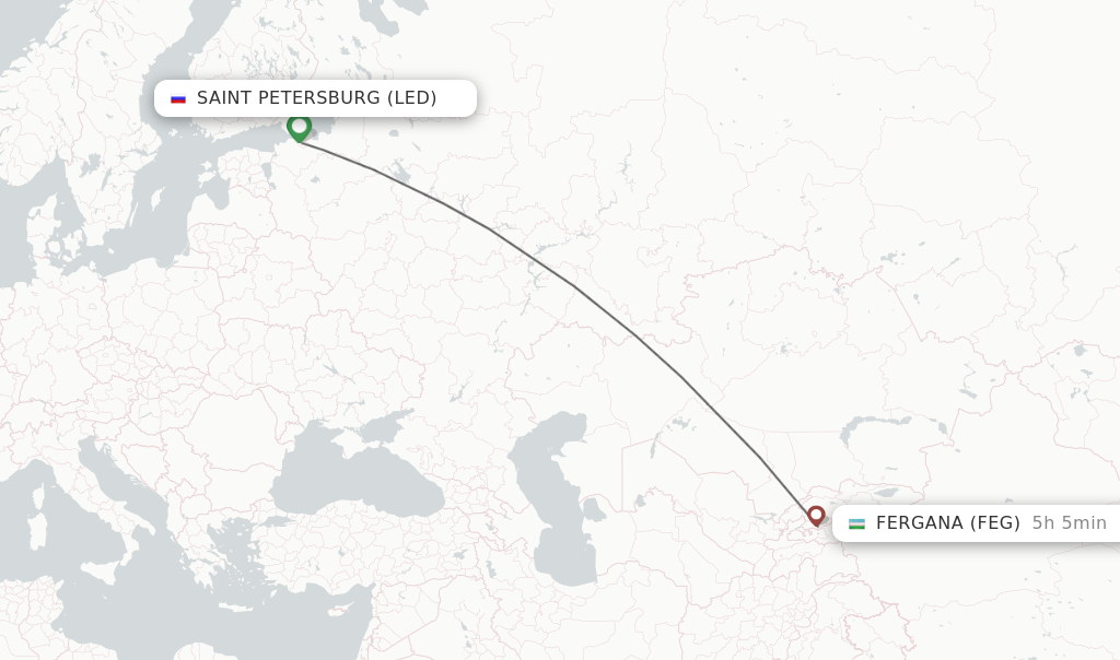 Flights from Saint Petersburg to Fergana route map
