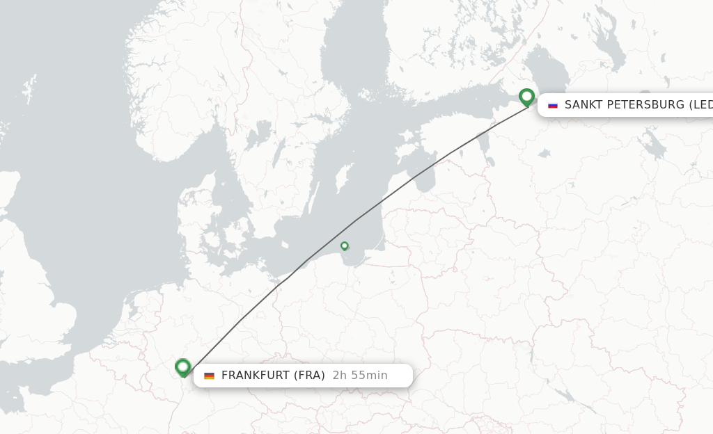 Flights from Saint Petersburg to Frankfurt route map