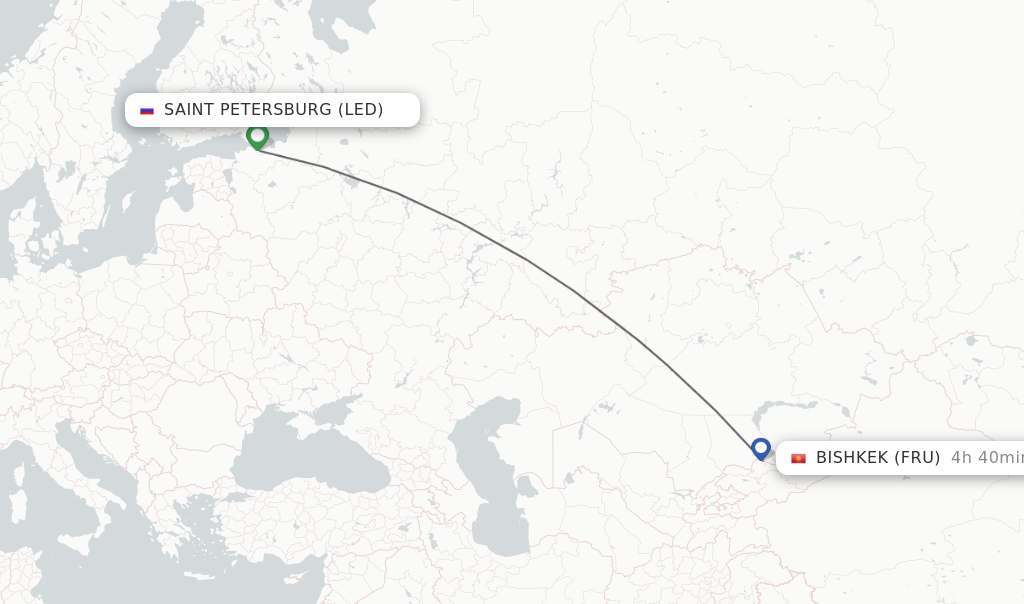 Flights from Saint Petersburg to Bishkek route map
