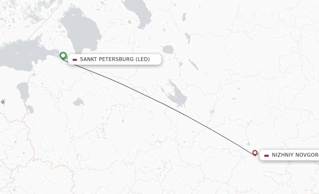 Flights from Saint Petersburg to Nizhniy Novgorod route map