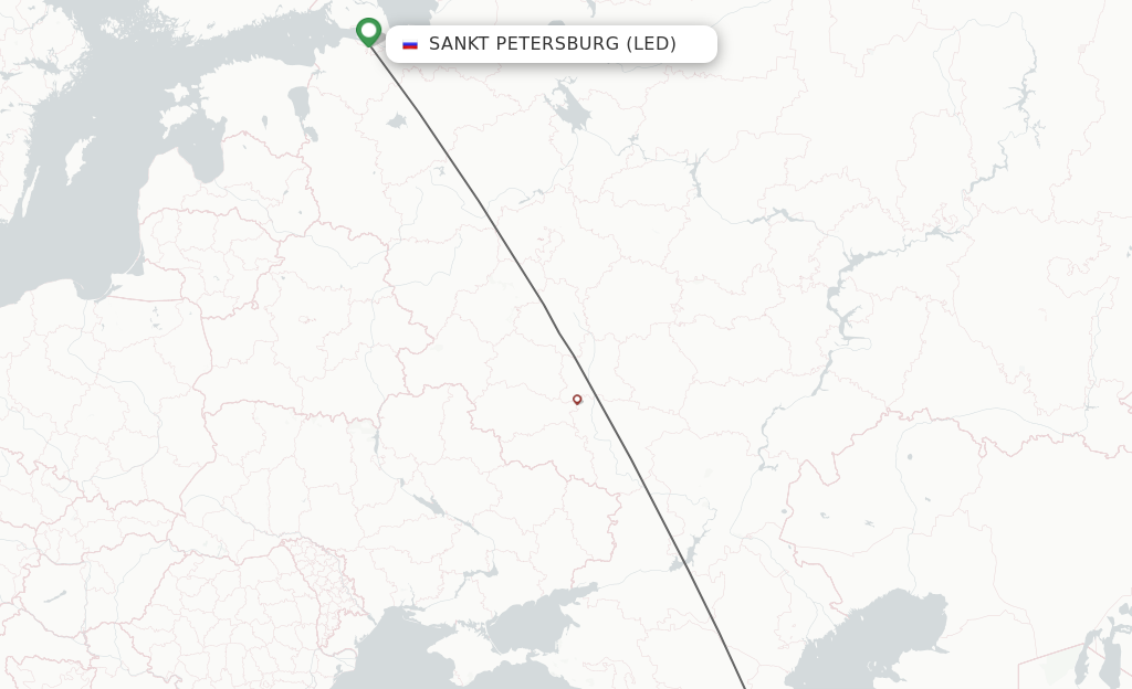 Flights from Saint Petersburg to Groznyy route map