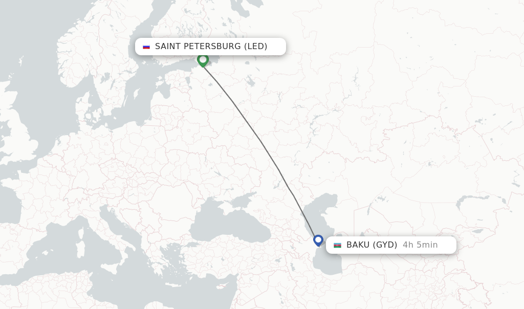 Flights from Saint Petersburg to Baku route map