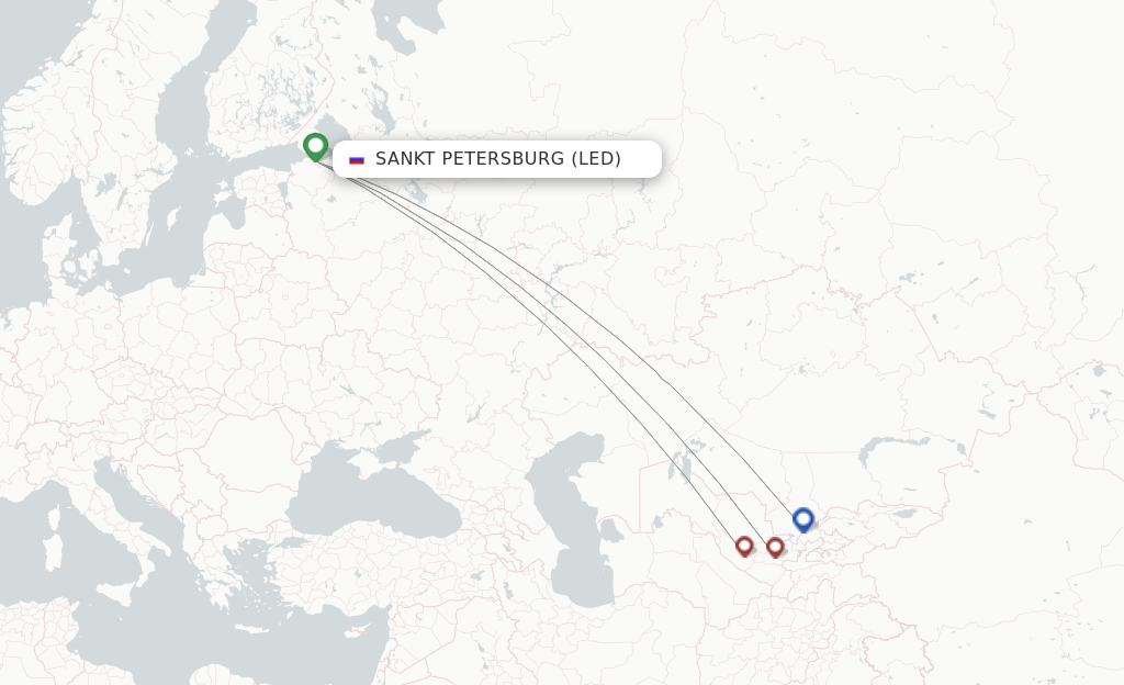 Route map with flights from Saint Petersburg with Taban Air