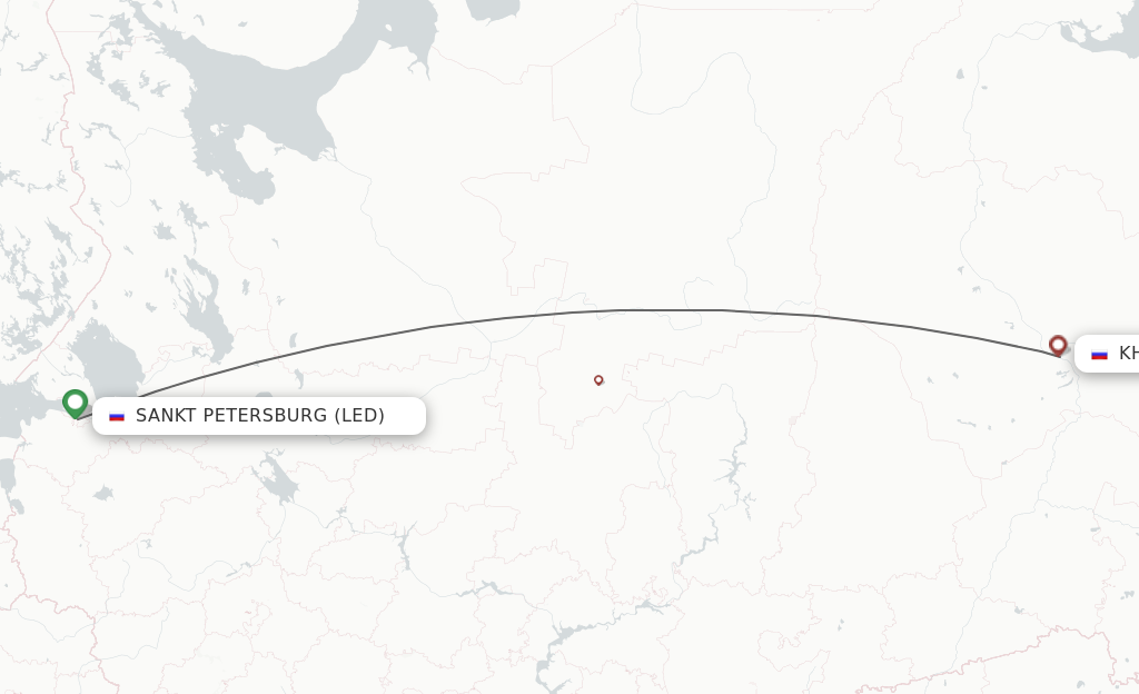 Flights from Saint Petersburg to Khanty-Mansiysk route map