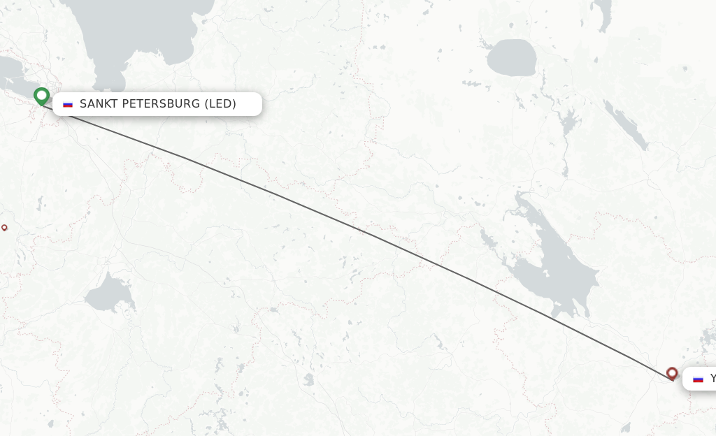 Flights from Saint Petersburg to Yaroslavl route map