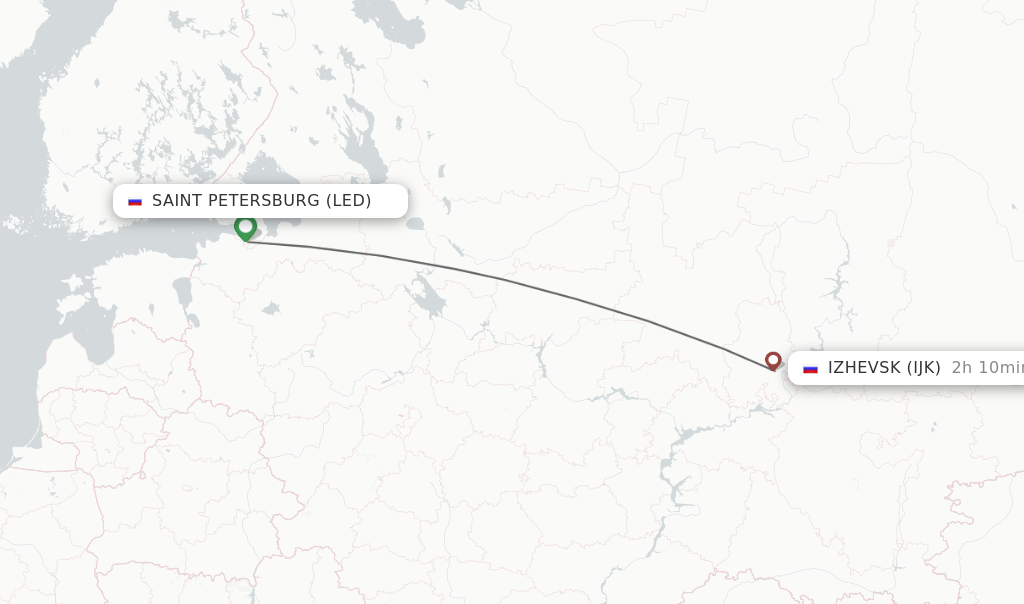 Flights from Saint Petersburg to Izhevsk route map