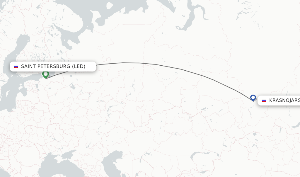 Flights from Saint Petersburg to Krasnojarsk route map