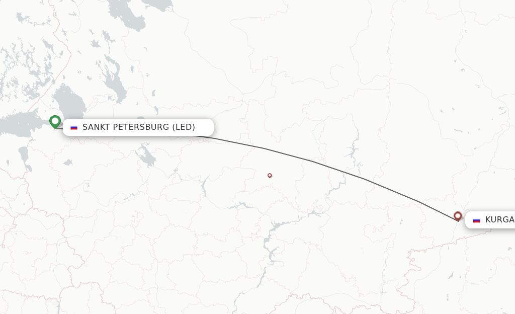 Flights from Saint Petersburg to Kurgan route map