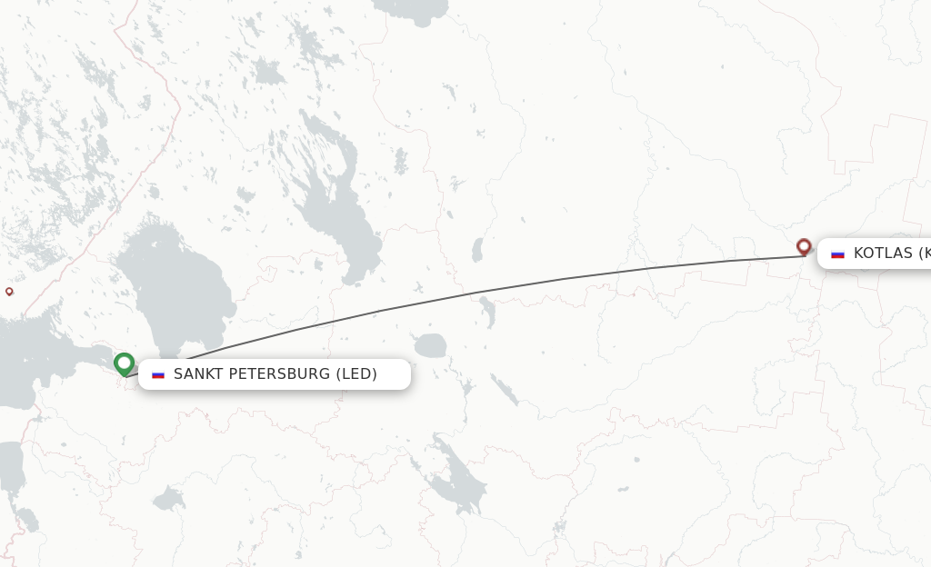 Flights from Saint Petersburg to Kotlas route map