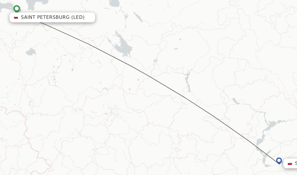Flights from Saint Petersburg to Samara route map