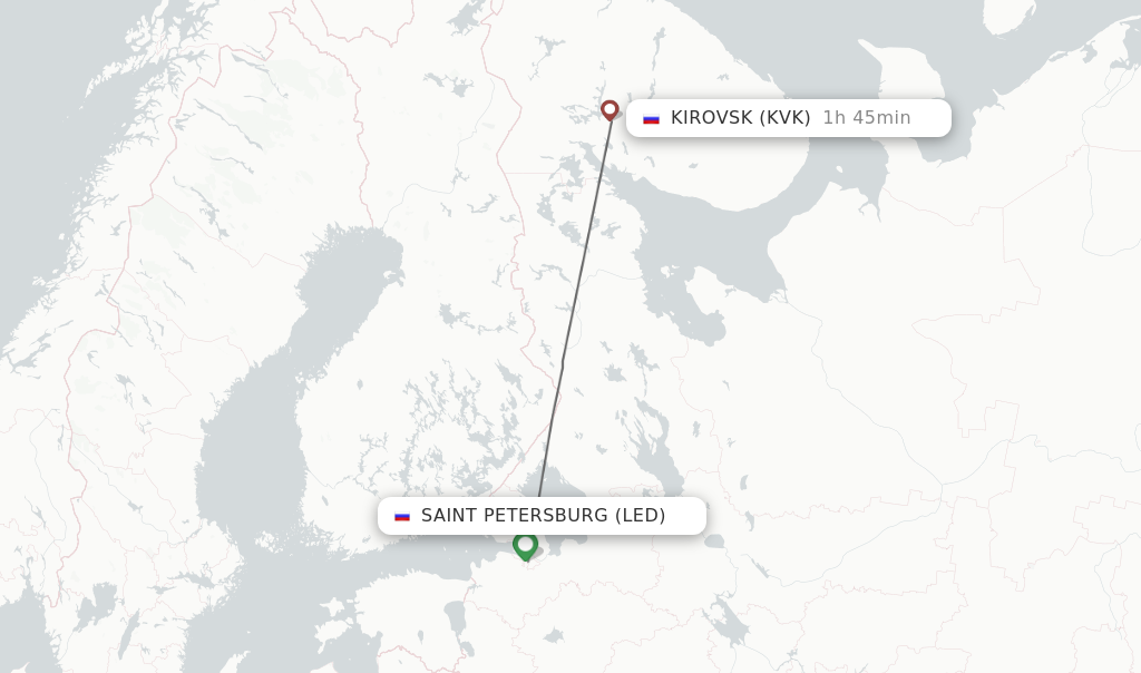 Flights from Saint Petersburg to Kirovsk route map