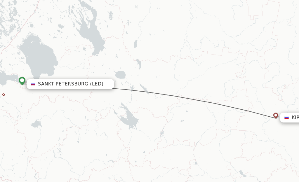 Flights from Saint Petersburg to Kirov route map