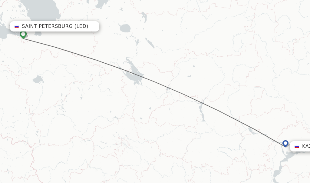 Flights from Saint Petersburg to Kazan route map
