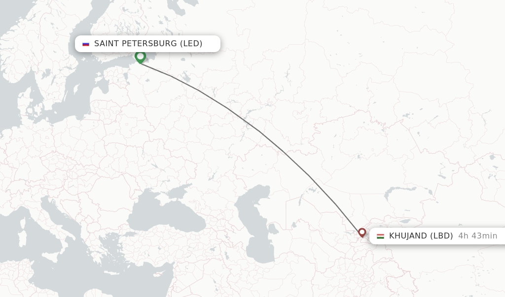 Flights from Saint Petersburg to Khujand route map