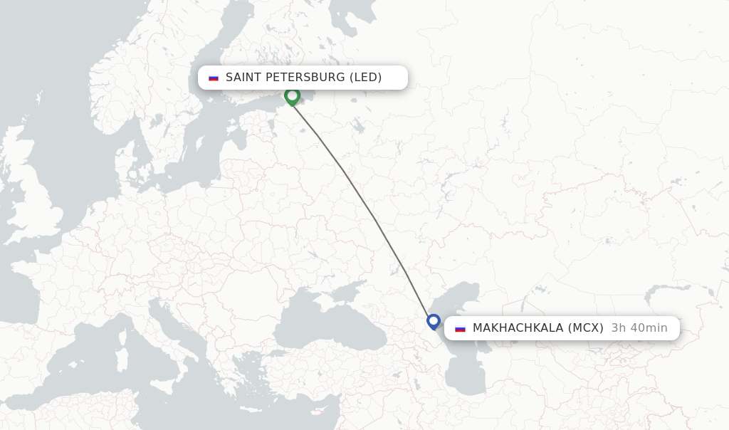 Flights from Saint Petersburg to Makhachkala route map