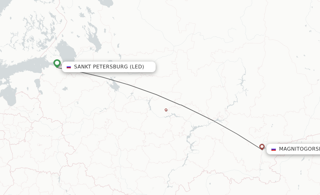 Flights from Saint Petersburg to Magnitogorsk route map