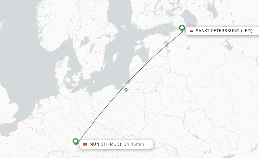 Flights from Saint Petersburg to Munich route map