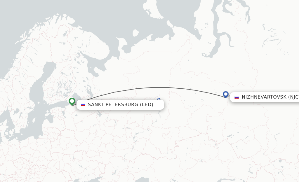 Flights from Saint Petersburg to Nizhnevartovsk route map
