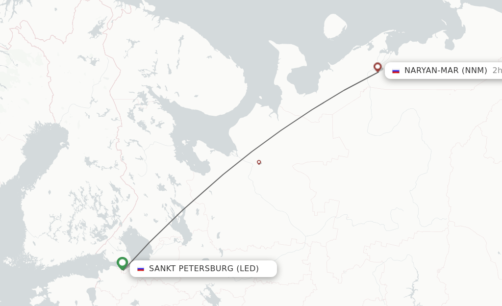 Flights from Saint Petersburg to Naryan-Mar route map