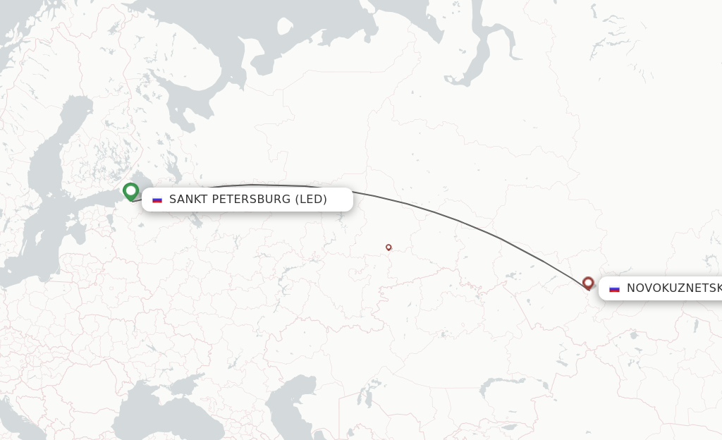 Flights from Saint Petersburg to Novokuznetsk route map
