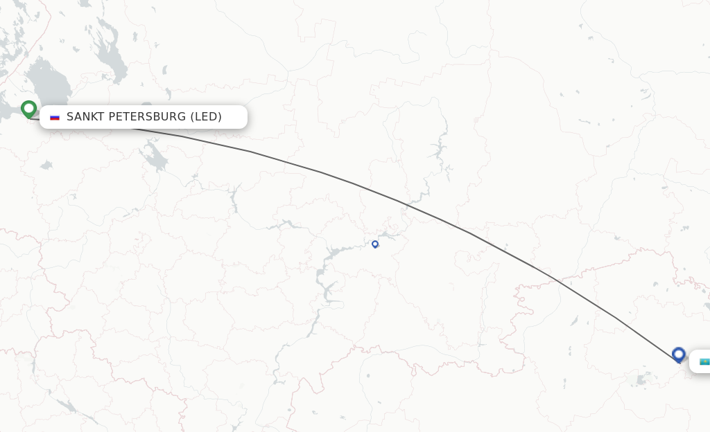 Flights from Saint Petersburg to Astana route map