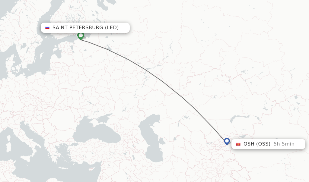 Flights from Saint Petersburg to Osh route map
