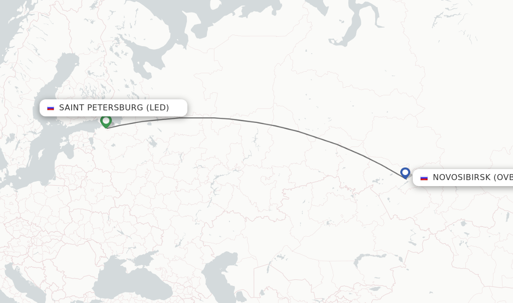 Flights from Saint Petersburg to Novosibirsk route map