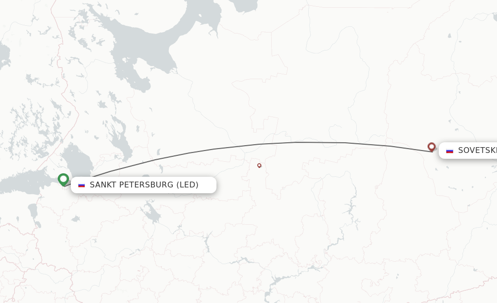 Flights from Saint Petersburg to Sovetsky route map