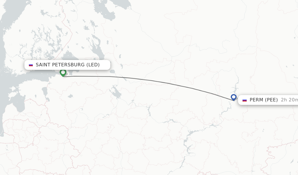 Flights from Saint Petersburg to Perm route map