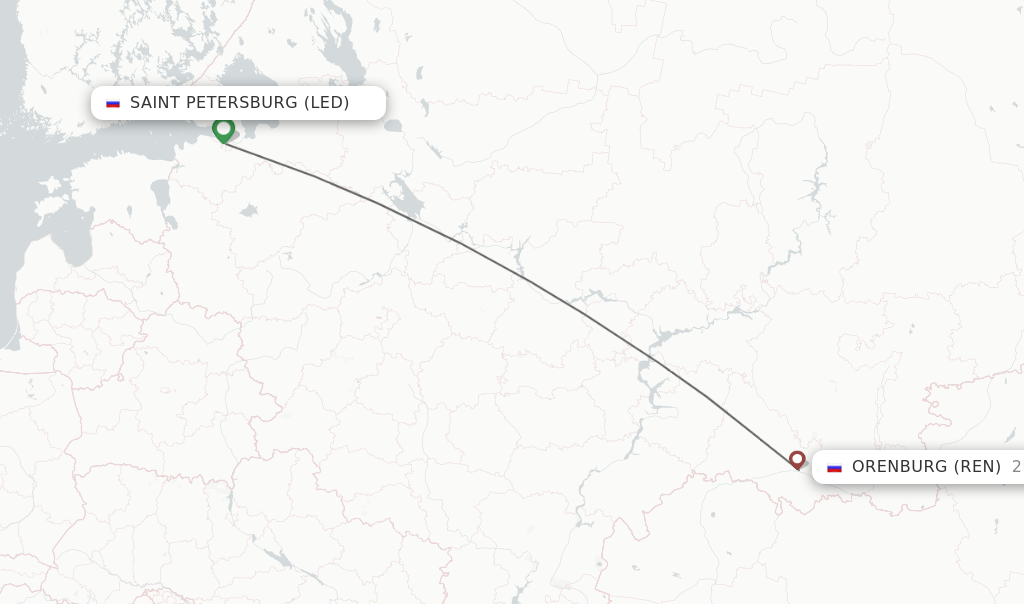 Flights from Saint Petersburg to Orenburg route map