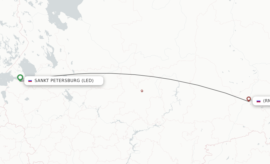 Flights from Saint Petersburg to Tobolsk route map