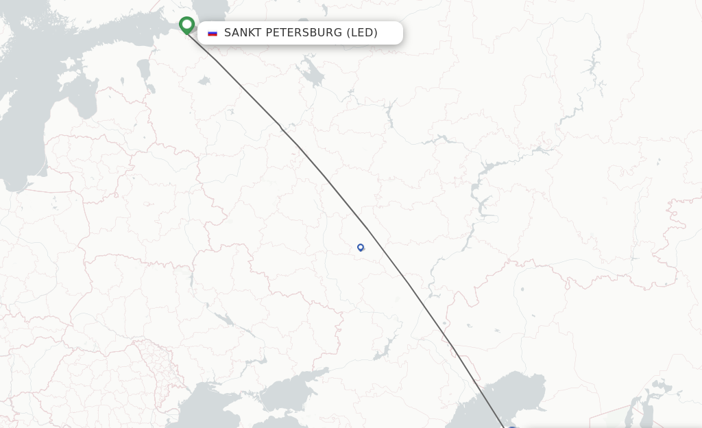 Flights from Saint Petersburg to Aktau route map