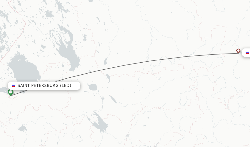 Flights from Saint Petersburg to Syktyvkar route map