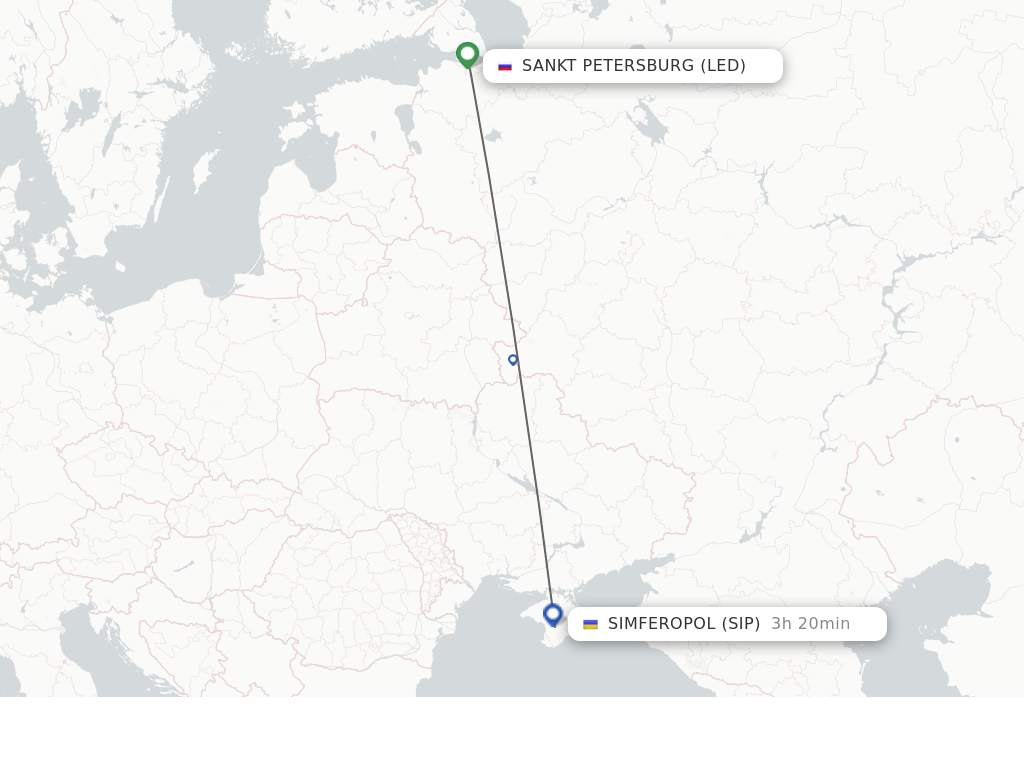 Flights from Saint Petersburg to Simferopol route map