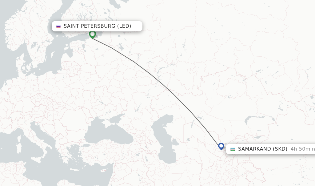 Flights from Saint Petersburg to Samarkand route map