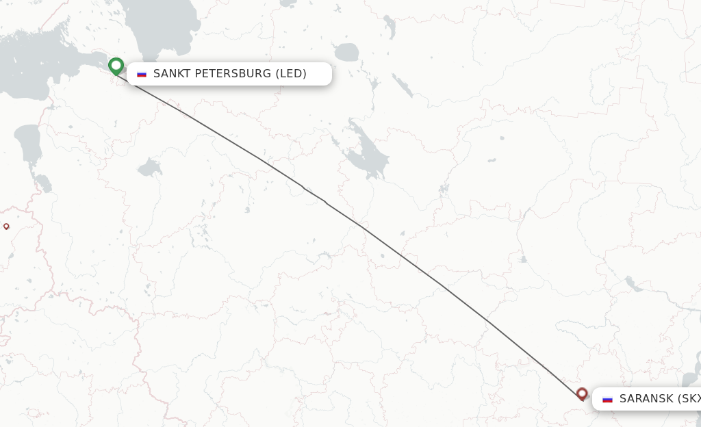 Flights from Saint Petersburg to Saransk route map