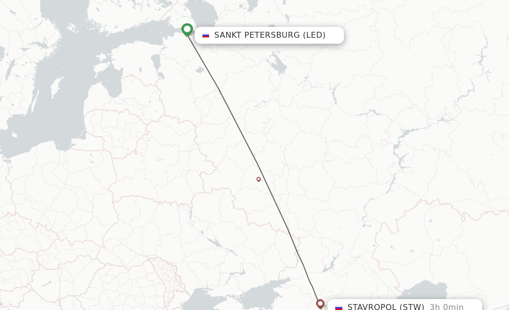 Flights from Saint Petersburg to Stavropol route map