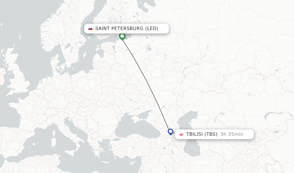 Flights from Saint Petersburg to Tbilisi route map