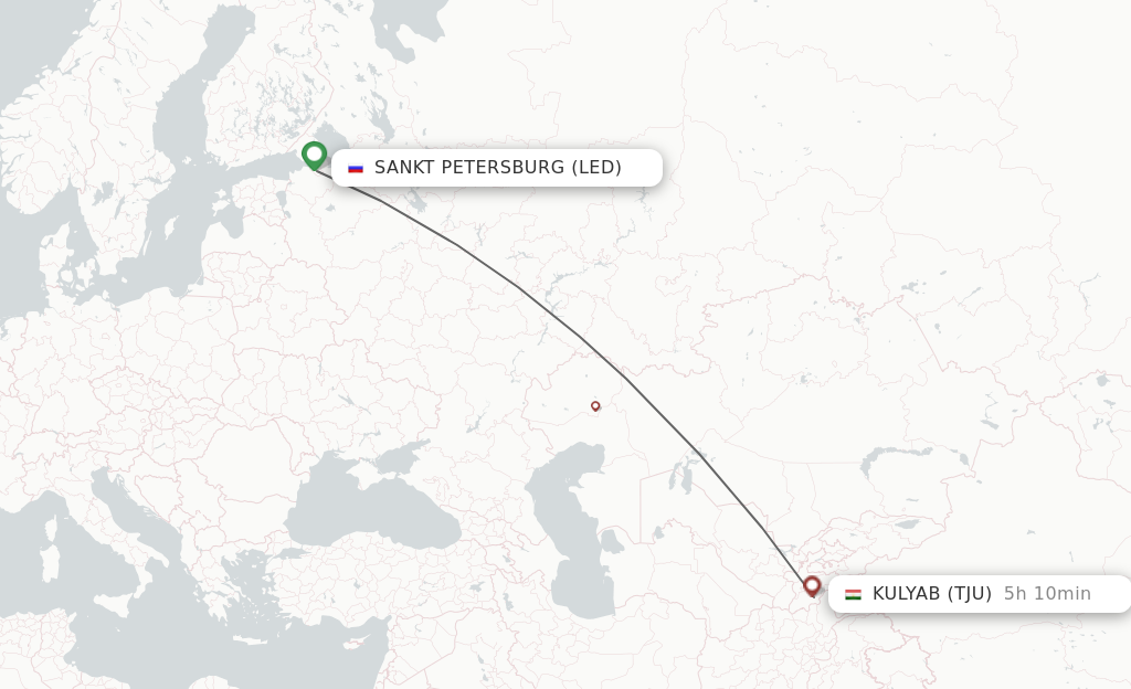 Flights from Saint Petersburg to Kulyab route map