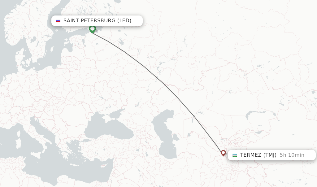Flights from Saint Petersburg to Termez route map