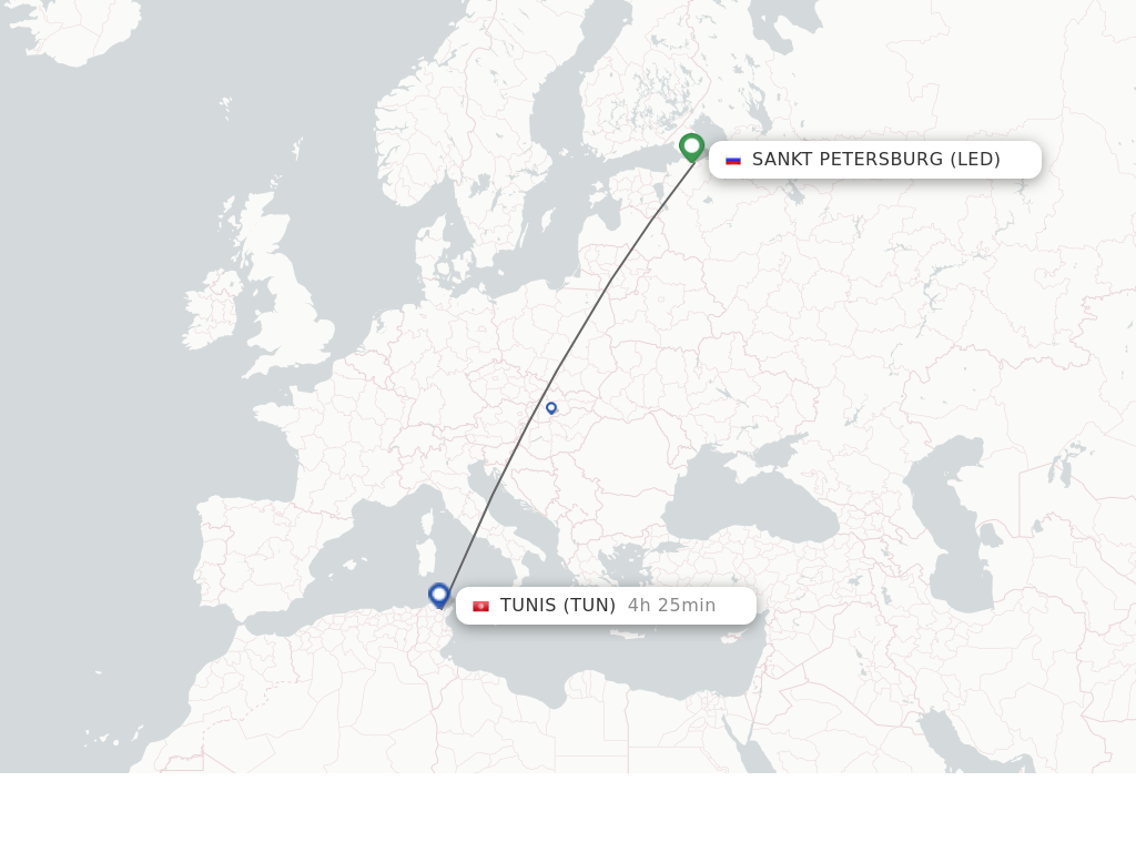 Flights from Saint Petersburg to Tunis route map