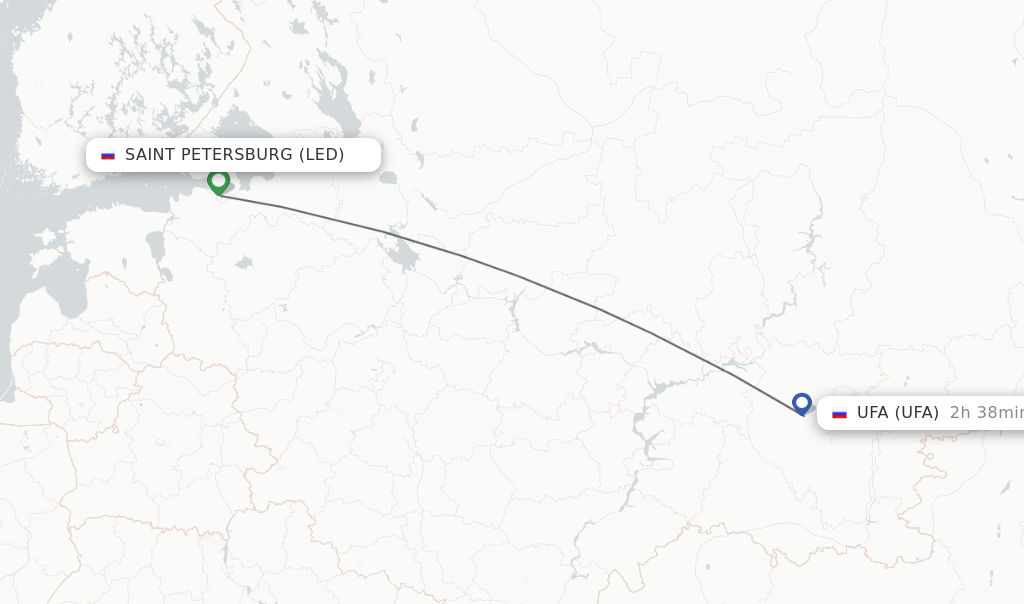 Flights from Saint Petersburg to Ufa route map