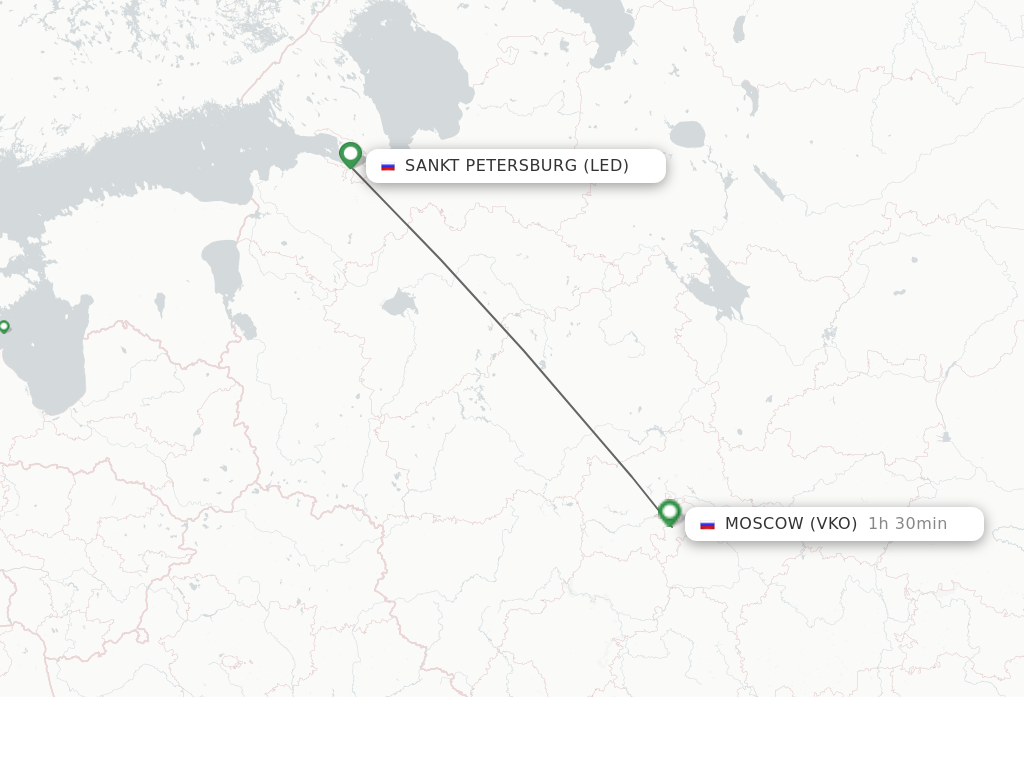 Flights from Sankt Petersburg to Moscow route map