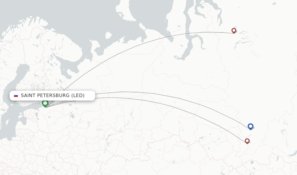 Route map with flights from Saint Petersburg with NordStar