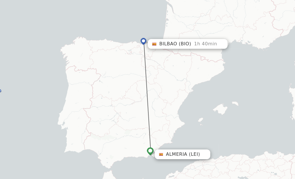 Flights from Almeria to Bilbao route map