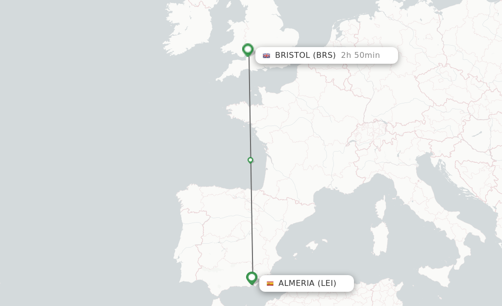 Flights from Almeria to Bristol route map