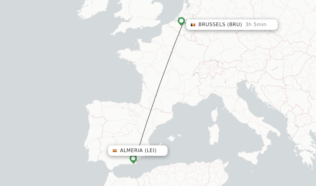 Flights from Almeria to Brussels route map